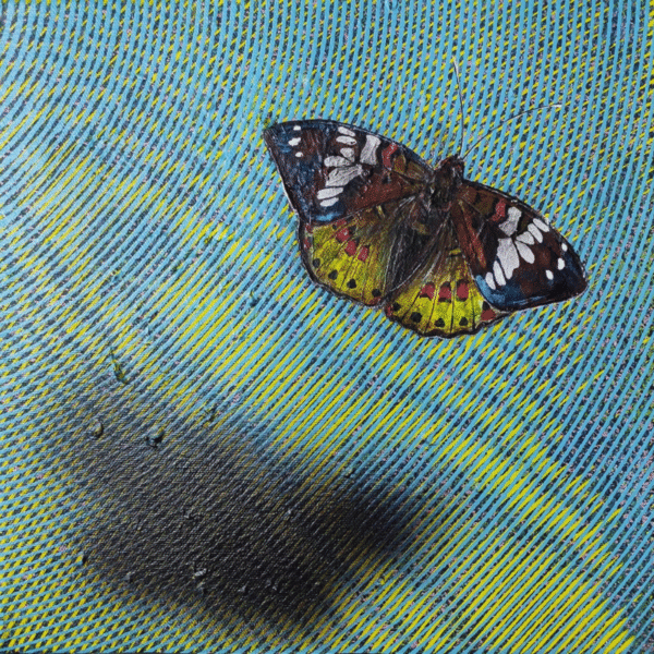 Butterfly painting on vibrant abstract background