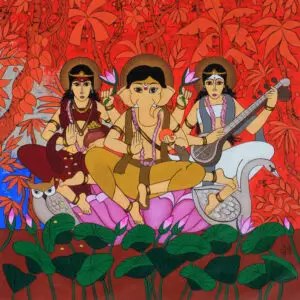 Lakshmi Ganesha Saraswati Painting traditional Hindu devotional wall art
