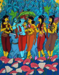 Radha Krishna Romantic Painting – Divine Monsoon Love Art