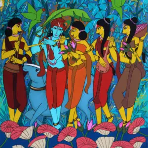 Radha Krishna Romantic Painting – Divine Monsoon Love Art
